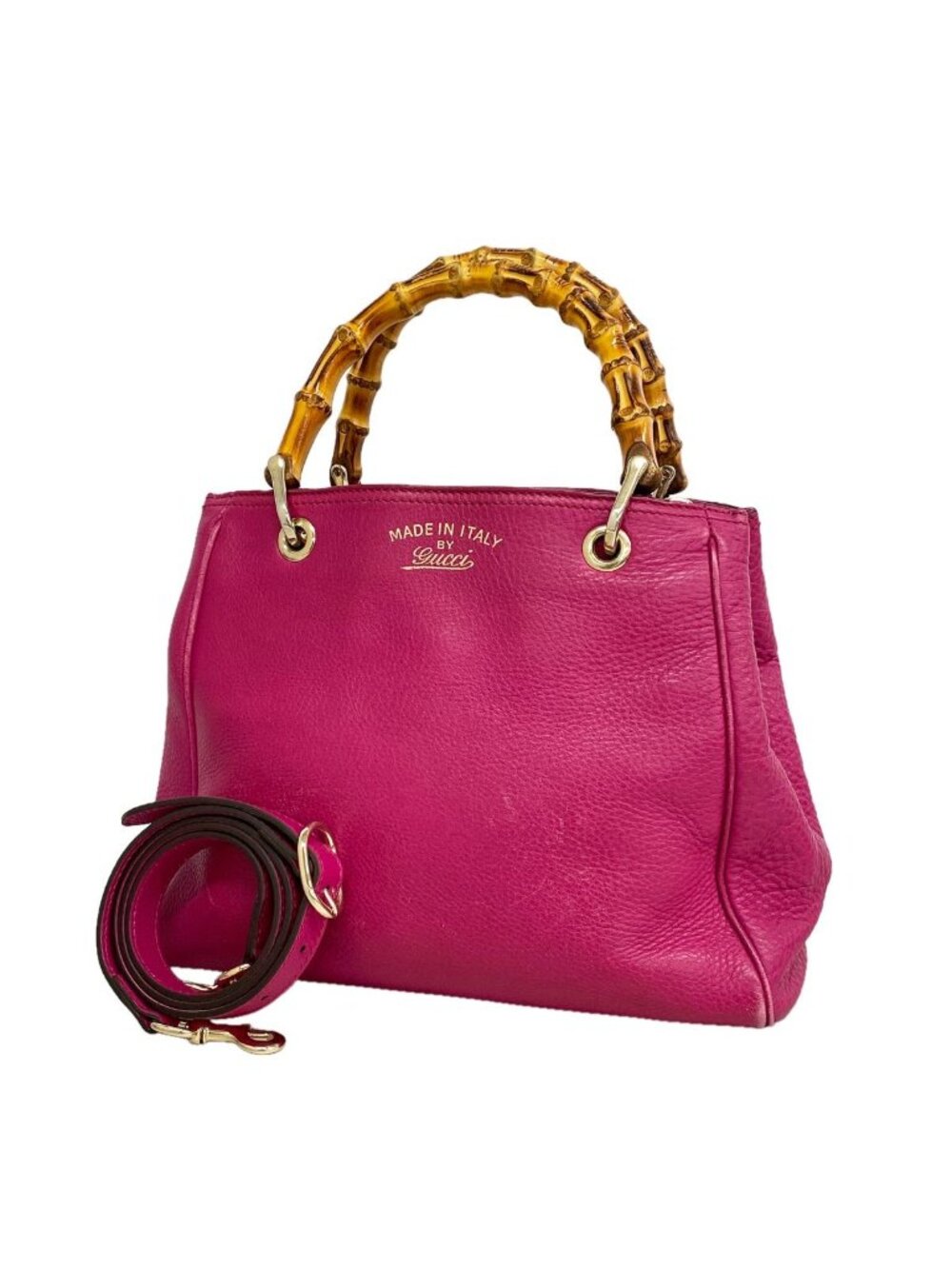 Gucci Handbag Bamboo Leather Purple Champagne Gold 2-Way Bag